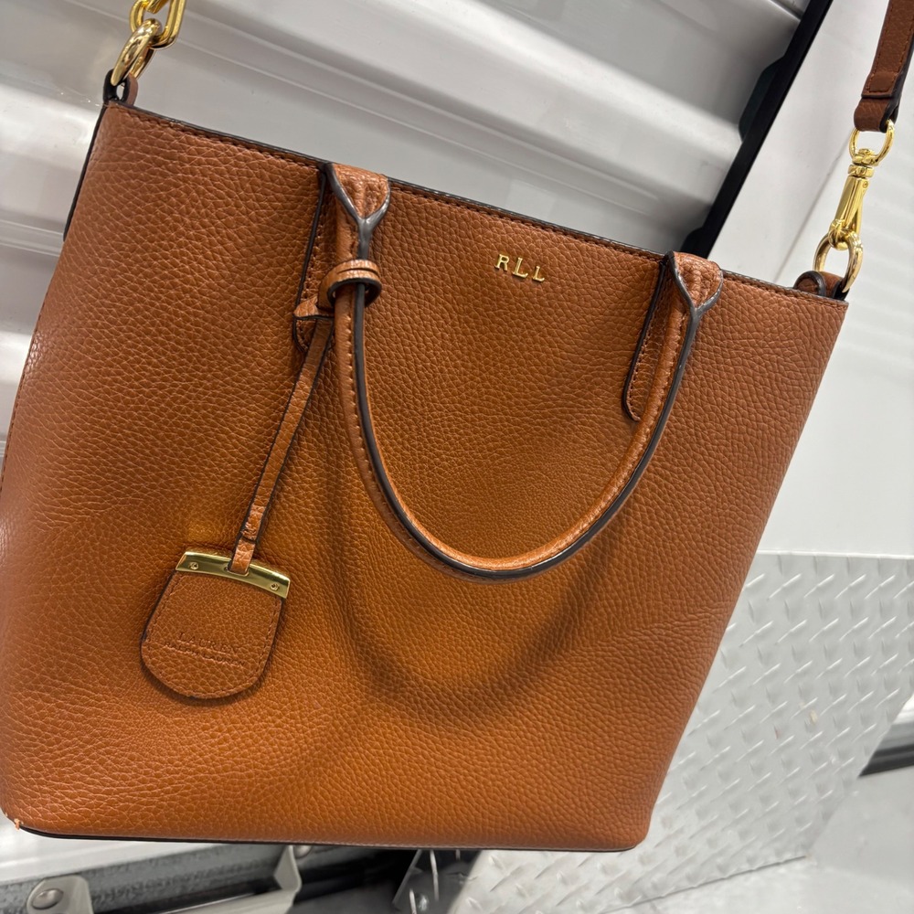Lauren Ralph Lauren Brown Pebbled Leather Tote Crossbody Bag Satchel RLL